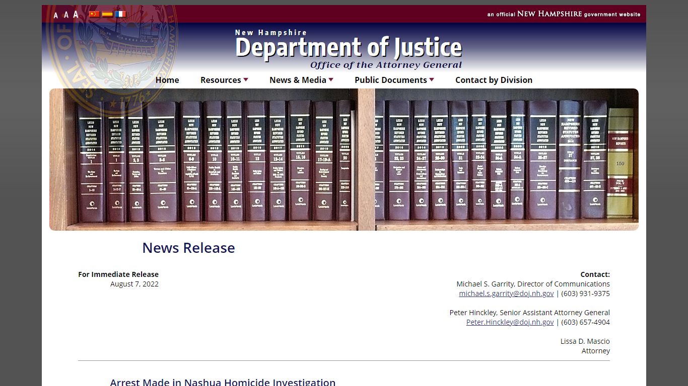 Arrest Made in Nashua Homicide Investigation | News Releases | NH ...