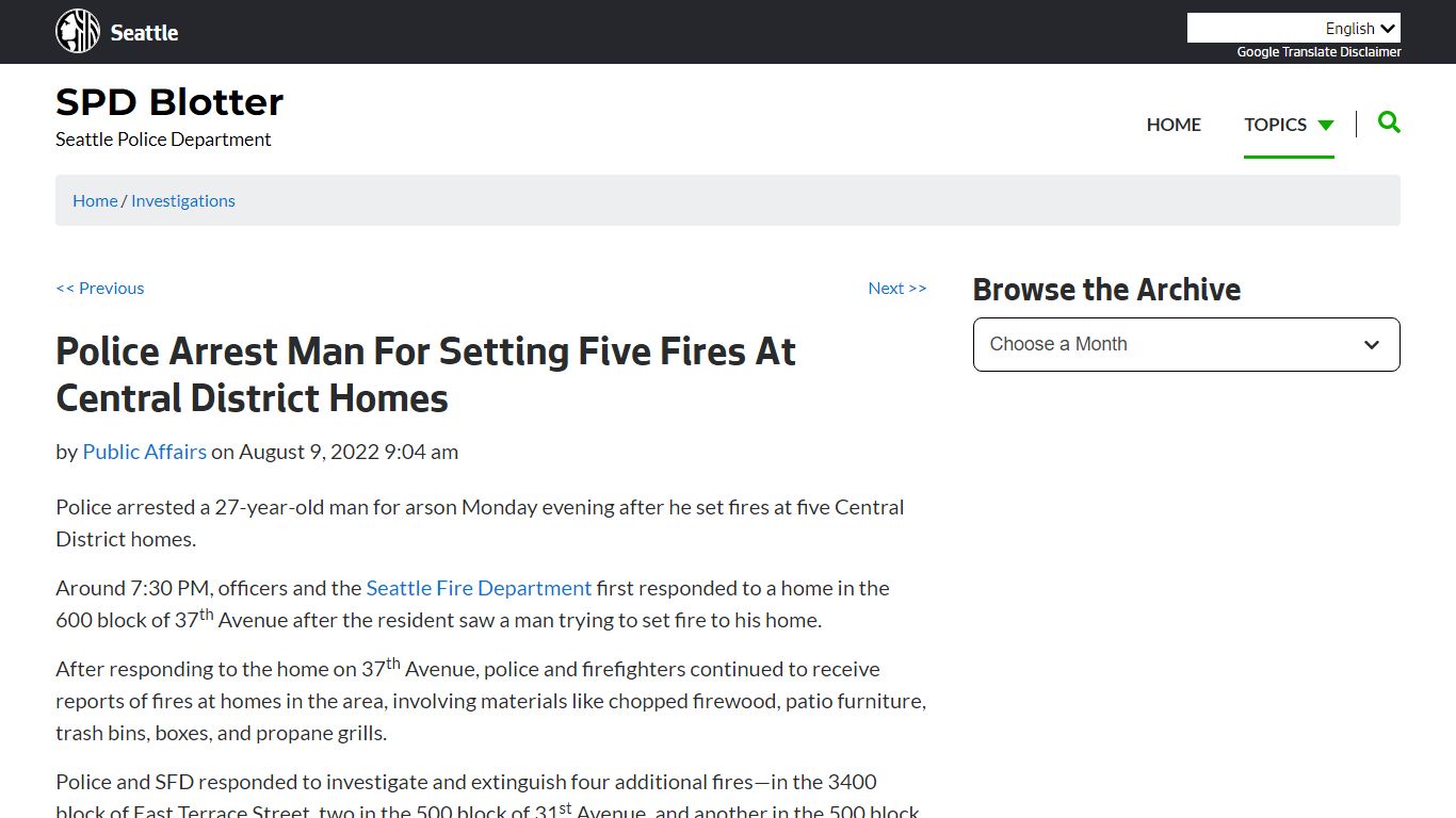 Police Arrest Man For Setting Five Fires At Central District Homes